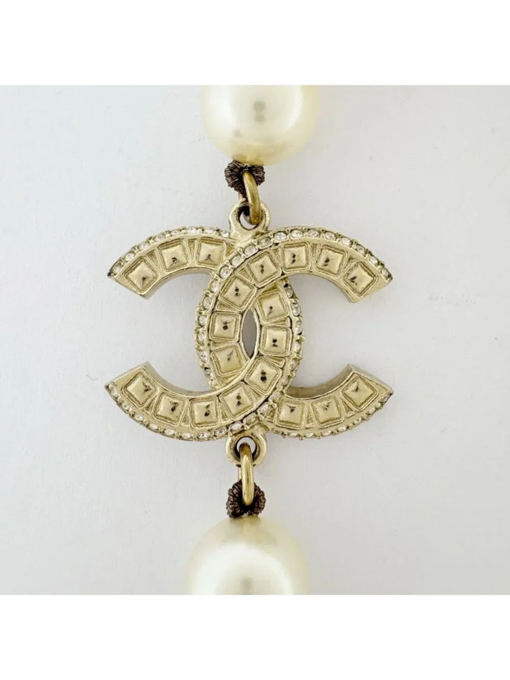 Chanel Necklace CC Logo Long Faux Pearl Rhinestone Gold